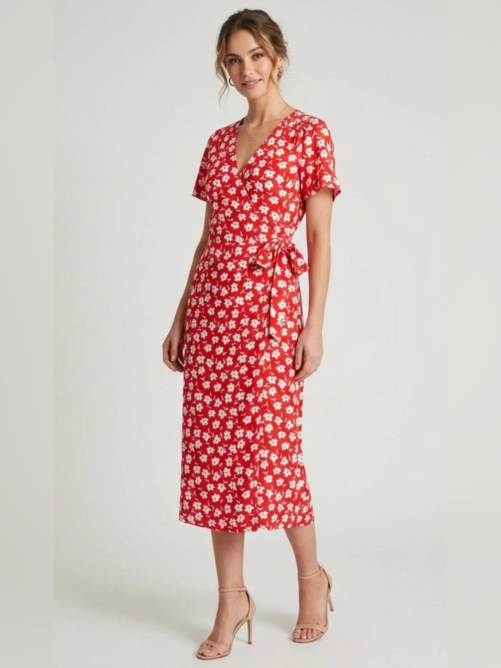 J. Crew Red Drapey Twill Wrap Midi Dress